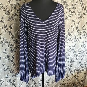 Liverpool Indigo and White Striped Long Sleeve Top